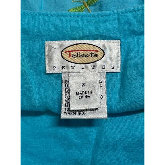 Talbots Skirt Women 2 Petite Blue Embroidered Dragonflies Boho Preppy Summer Y2K - Picture 4 of 7